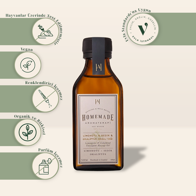 Homemade Aromaterapi Limonotu & Sedir & Okaliptüs Masaj Yağı 100 ml