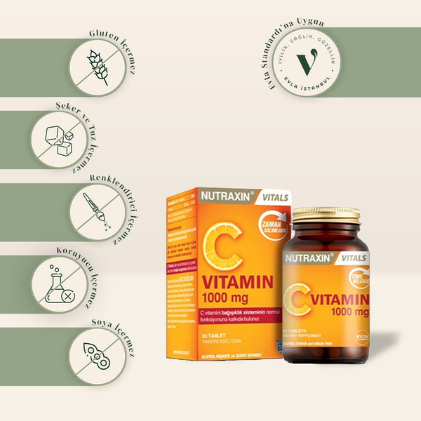 Nutraxin Vitamin C 1000 mg Takviye Edici Gıda 30 Tablet