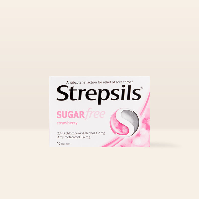 Strepsils Strawberry Sugar Free 16 Lozenges | Strawberry flavoured